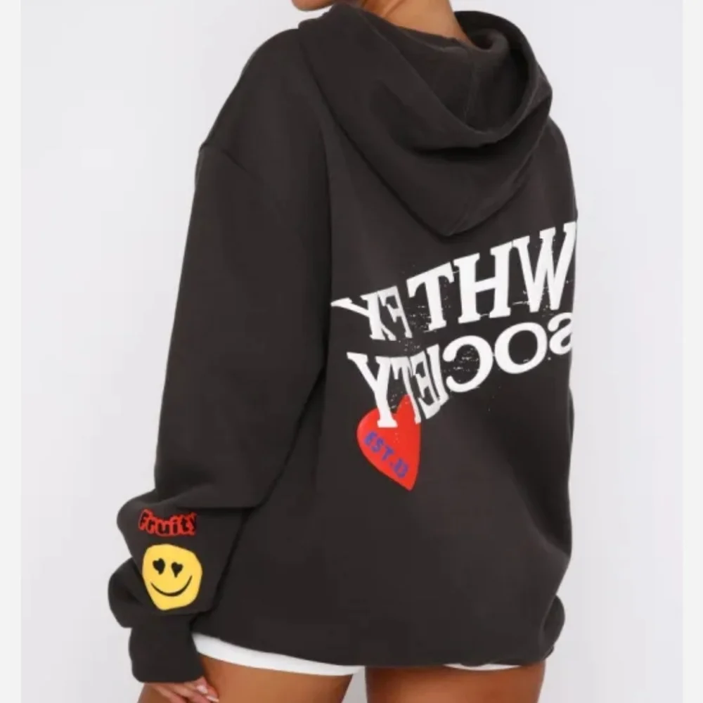 White Fox Boutique Graphic Oversized Hoodie Charcoal Women Medium - Picture 4 of 11